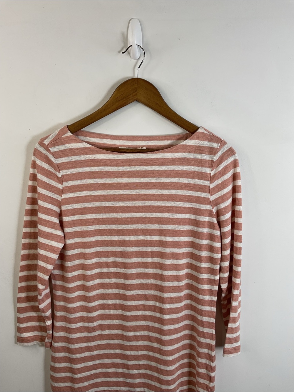 Tory Burch Rose-Pink & White Striped Boatneck 3/4 Sleeve Top Size Large - Picture 2 of 6